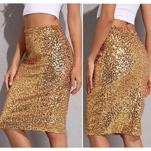 PRETTY GUIDE Gold Sequin Bodycon Pencil Skirt NWT Sz L